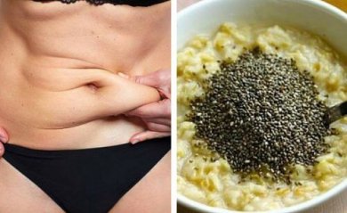 Frühstück mit Haferflocken und Chiasamen für einen flachen Bauch