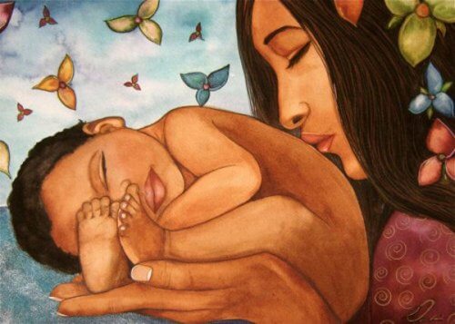 Mutter und Baby formen eine Familie