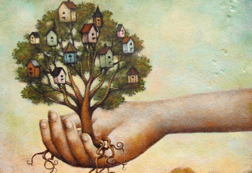 Hand haelt Baum warten