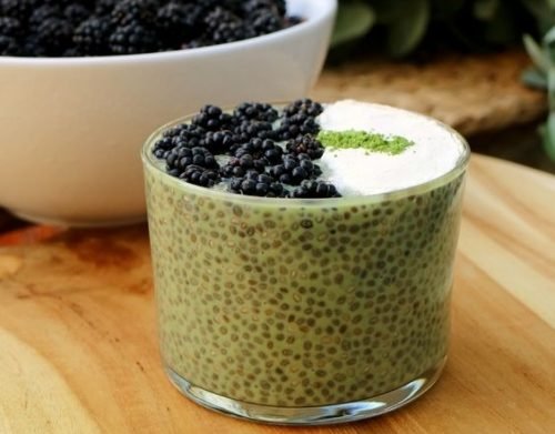 Chia-Pudding Chia-Samen als Pudding mit Brombeeren