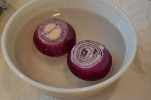 Zwiebel in Wasserschüssel