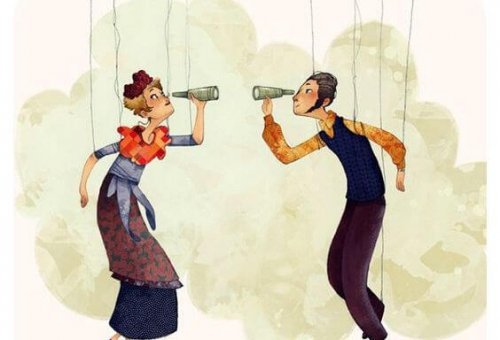 Mann und Frau mit Fernglas