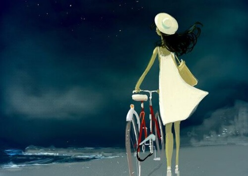 Frau-Fahrrad