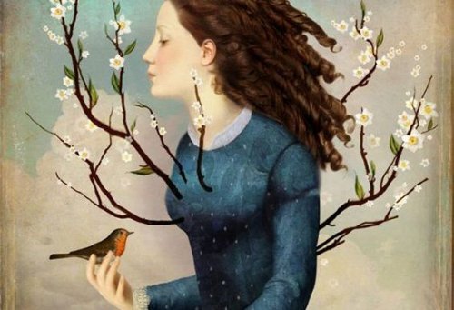 Frau Vogel Blumen