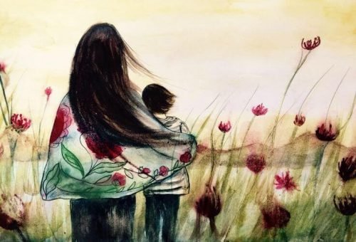 Mutter und Sohn in einer Wiese