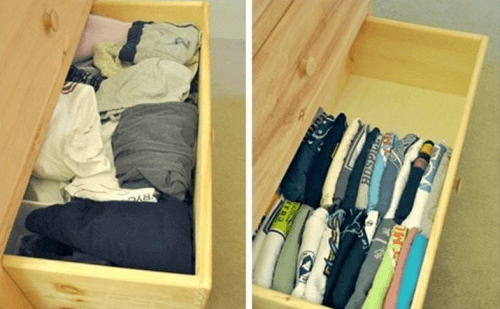 T-Shirts vertikal in der Schublade aufbewahren, um mehr Ordnung zu Hause zu haben
