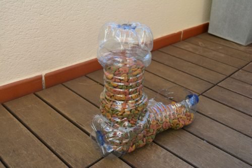 Plastikflaschen recyceln und damit einen Behälter für Hundefutter herstellen