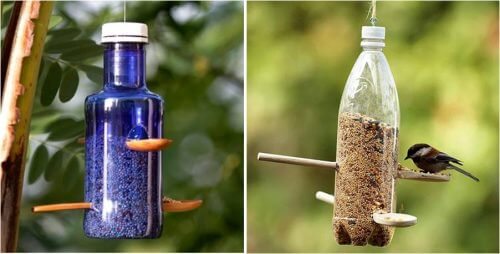 Plastikflaschen recyceln als Futterspender für Vögel