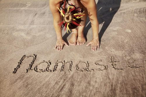 Namaste in Sand geschrieben