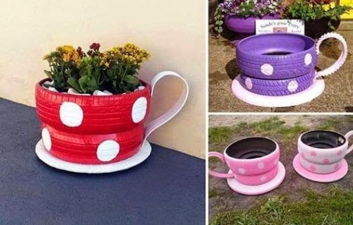 alte Autoreifen für Blumentopf
