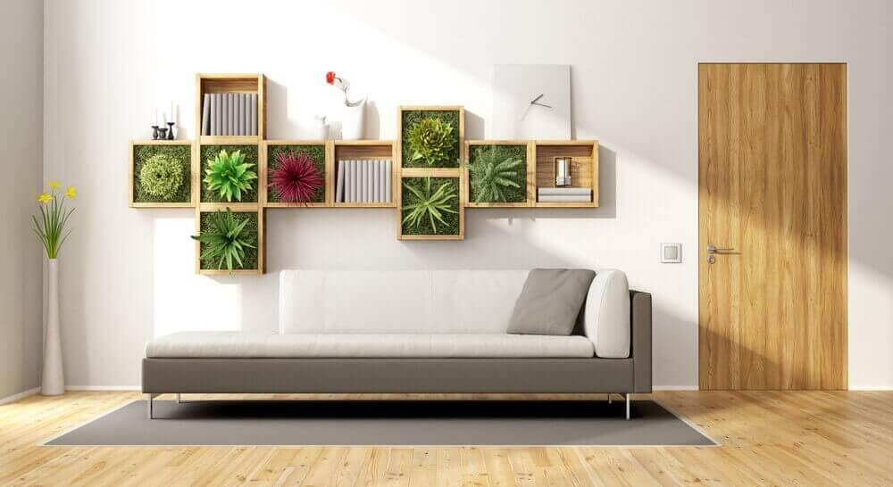 Eine gewöhnliche Wand in einen vertikalen Garten verwandeln: Wohnzimmer