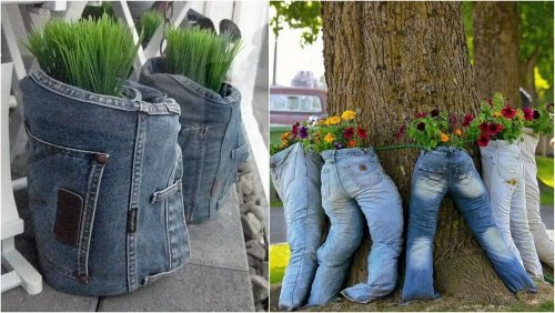 Blumentöpfe aus alten Jeans