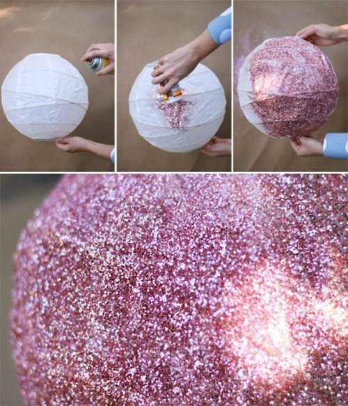 selbst dekorierte Papierlampe mit Glitter