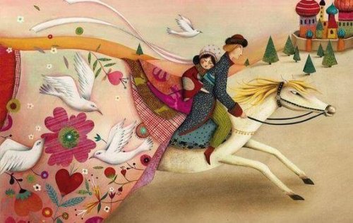 Prinz und Prinzessin auf einem Pferd