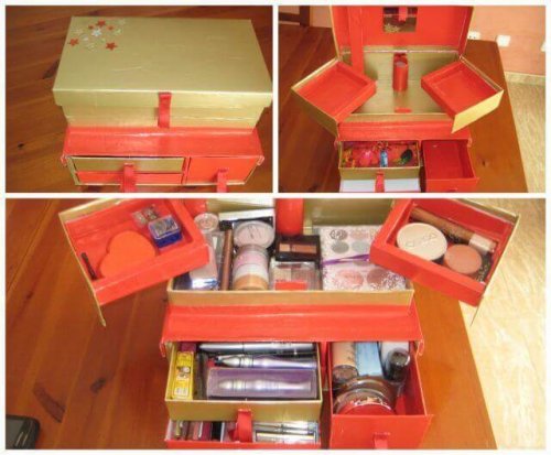 Selbstgemachte Kosmetik-Organizer mit mehreren Lagen