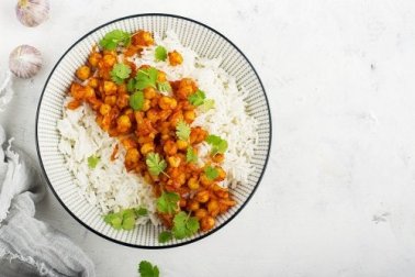 Rezept für Kichererbsencurry mit Basmatireis